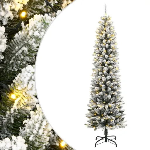 Árvore de Natal Artificial com 150 Luzes LED e Neve 150 cm