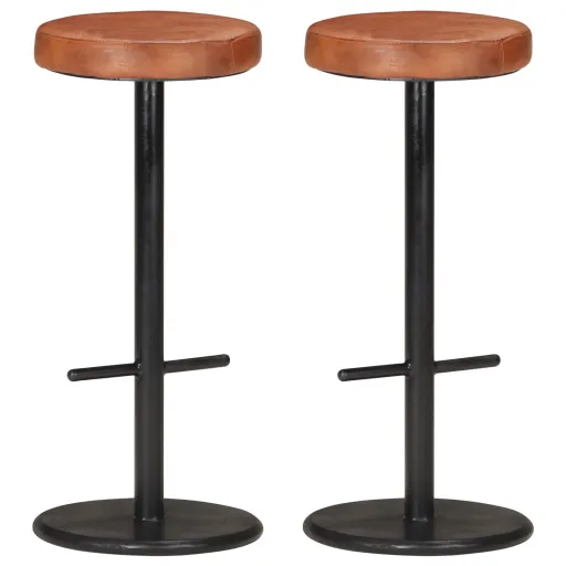 Bancos de Bar   Couro Genuíno Castanho (2 pcs)