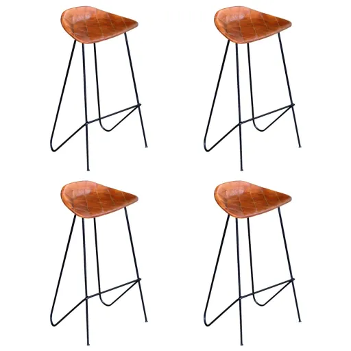 Cadeiras de Bar   Couro Genuíno Castanho (4 pcs)