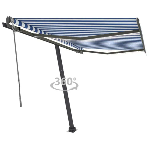 Toldo Automático LED e Sensor de Vento 350x250 cm Azul e Branco