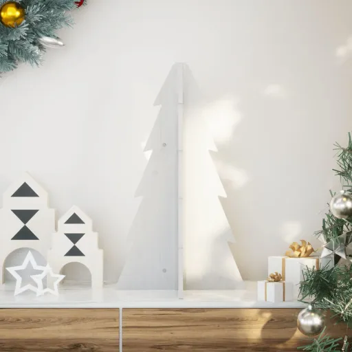 Árvore Natal Decorativa 69,5 cm Madeira de Pinho Maciça Branco