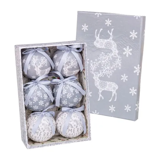 Bolas de Natal Branco Prateado Papel Polyfoam Veado 7,5 x 7,5 x 7,5 cm (6 Unidades)