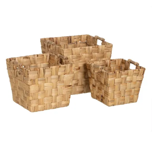 Conjunto de Cestos Bege Fibra Natural 40 x 40 x 35 cm (3 Unidades)