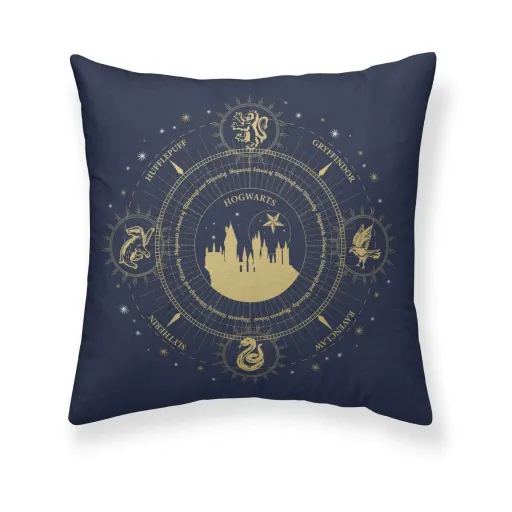 Capa de Travesseiro Harry Potter Christmas Gold Azul Marinho 50 x 50 cm