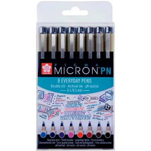 Conjunto de Canetas de Feltro Talens Sakura Pigma Micron PN 8 Peças Multicolor