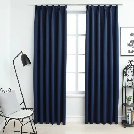 Cortinas Blackout com Ganchos   140x245 cm Azul (2 pcs)