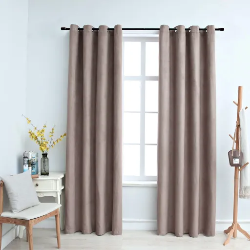 Cortinas Opacas c/ Argolas   140x225 cm Cinza-Acastanhado (2 pcs)