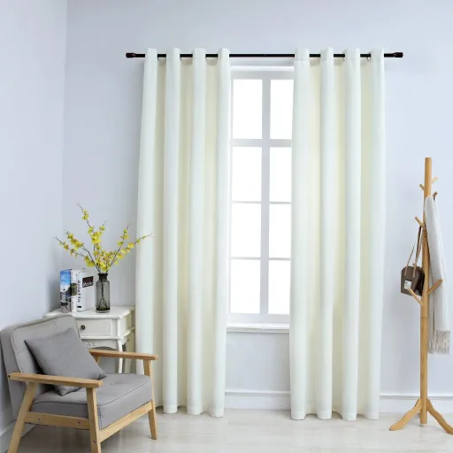 Cortinas Blackout com Argolas   140x225 cm Veludo Creme (2 pcs)