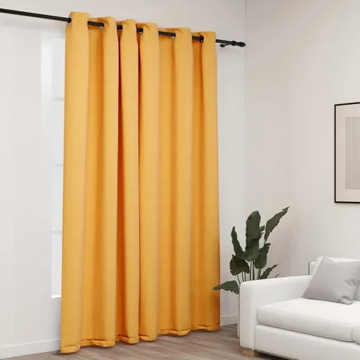 Cortina Opaca Aspeto de Linho com Ilhós 290x245 cm Amarelo