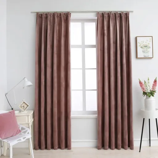 Cortinas Blackout c/ Ganchos   140x245cm Veludo Rosa Antigo (2 pcs)