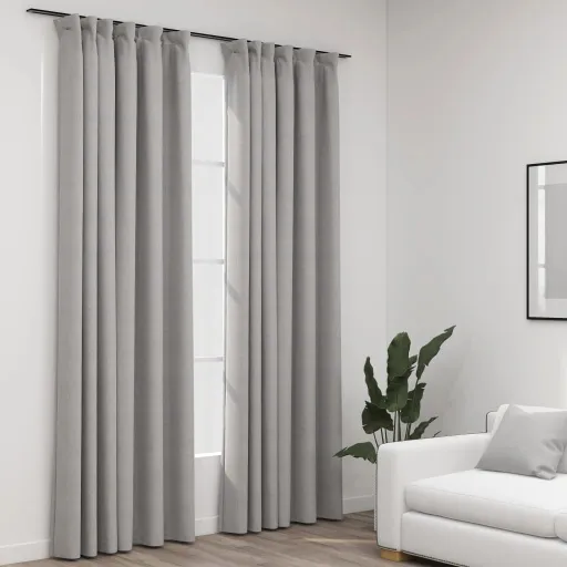 Cortinas Opacas Aspeto Linho c/ Ganchos   140x245cm Cinzento (2 pcs)