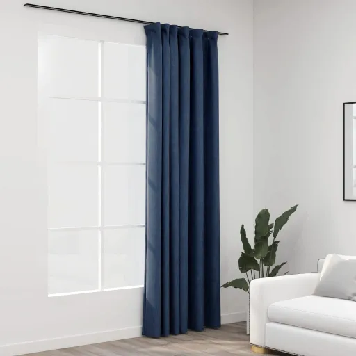 Cortinas Opacas Aspeto Linho com Ganchos 290x245 cm Azul