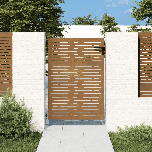 Portão de Jardim 85x150 cm Aço Corten Design Quadrados