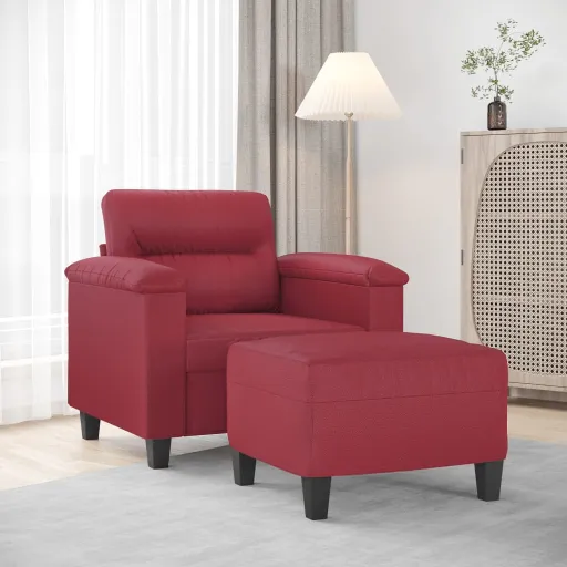 Poltrona com Apoio de Pés 60 cm Couro Artificial Vermelho Tinto