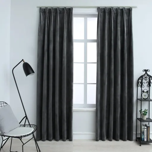 Cortinas Blackout com Ganchos   140x245 cm Veludo Antracite (2 pcs)