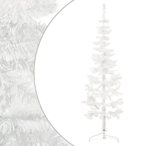 Meia Árvore de Natal Fina com Suporte 180 cm Branco