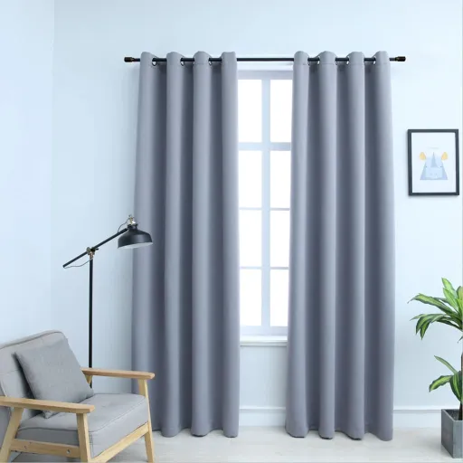 Cortinas Blackout c/ Argolas em Metal   140x225 cm Cinzento (2 pcs)