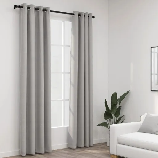 Cortinas Opacas Aspeto Linho c/ Ilhós   140x245 cm Cinzento (2 pcs)