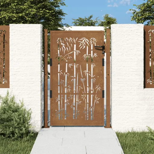 Portão de Jardim 105x155 cm Aço Corten Design Bambu