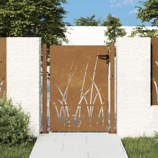 Portão de Jardim 105x155 cm Aço Corten Design Erva