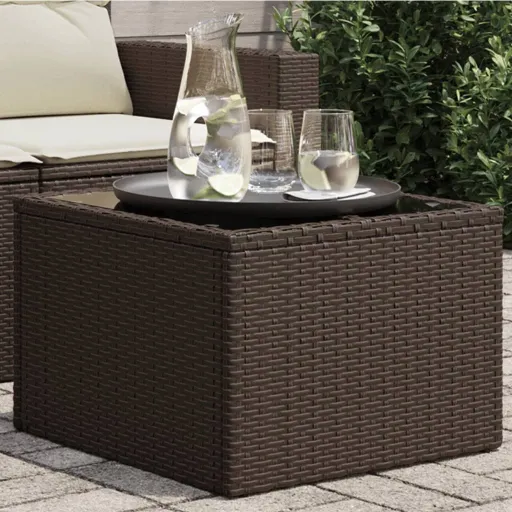 Mesa de Jardim com Tampo de Vidro 55x55x37 cm Vime PE Castanho