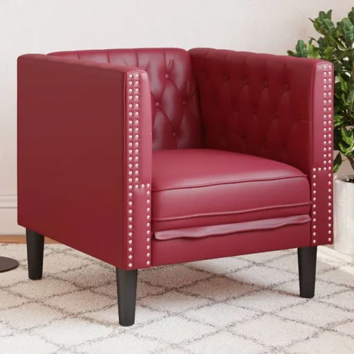 Sofá Chesterfield Couro Artificial Vermelho Tinto