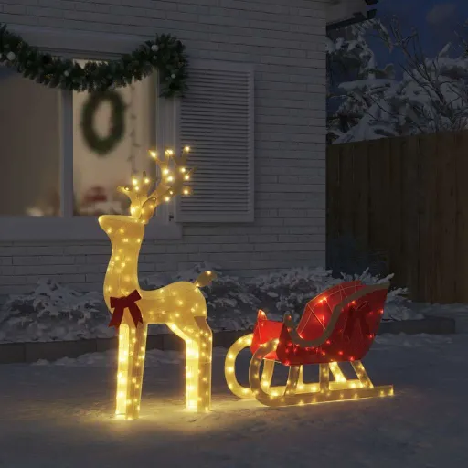 Decoração de Natal Renas e Trenó 100 LEDs Branco Quente