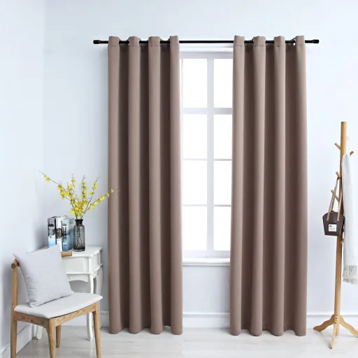 Cortinas Opacas c/ Argolas   140x175cm Cinzento-Acastanhado (2 pcs)