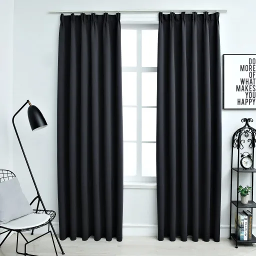 Cortinas Blackout com Ganchos   140x225 cm Preto (2 pcs)