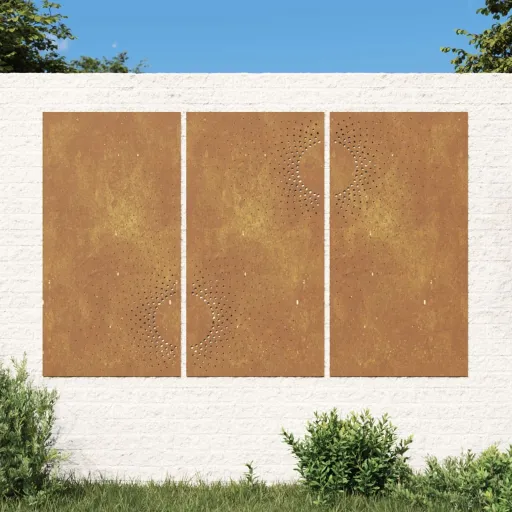 Decoração p/ Muro de Jardim   105x55cm Aço Corten Design Sol (3 pcs)