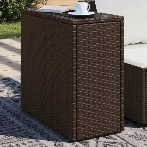 Mesa de Apoio Jardim Tampo Vidro 58x27,5x55 cm Vime PE Castanho