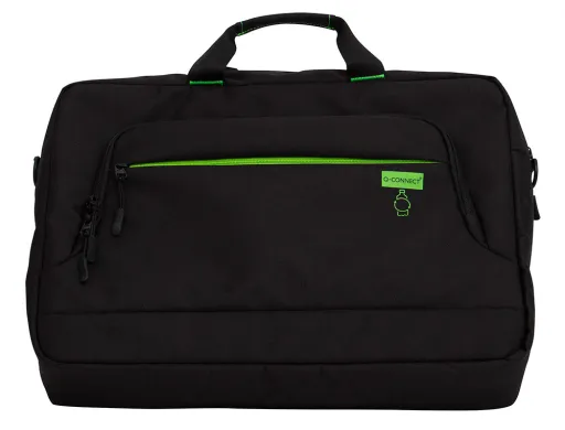 Mala para Portatil q-Connect 17,2\" Preta 1 Asa 2 Bolsos Exteriores Polietileno Reciclado 460x340x65mm