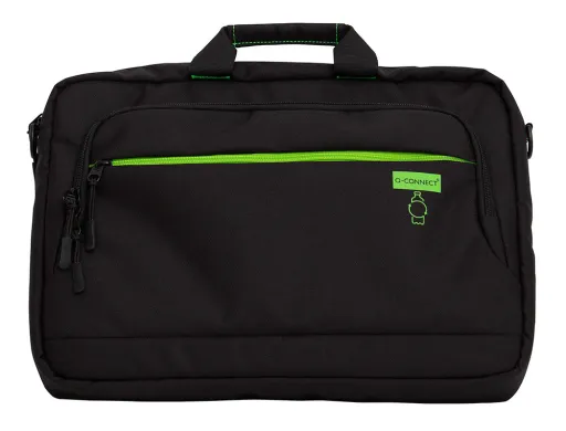 Mala para Portatil q-Connect 15,6\" Preta 1 Asa 2 Bolsos Exteriores Polietileno Reciclado 410x280x40mm