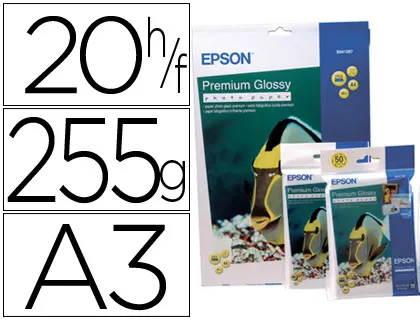 Papel Epson Premium Glossy Photo Paper a3 255 gr Embalagem de 20 Folhas