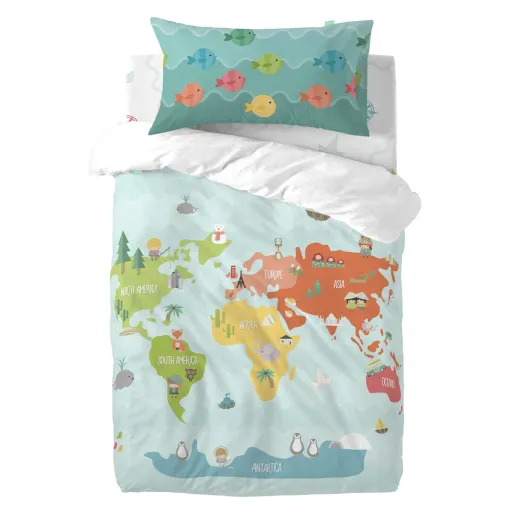 Conjunto de Capa de Edredom HappyFriday Happynois World Map Multicolor Berço de Bebé 2 Peças