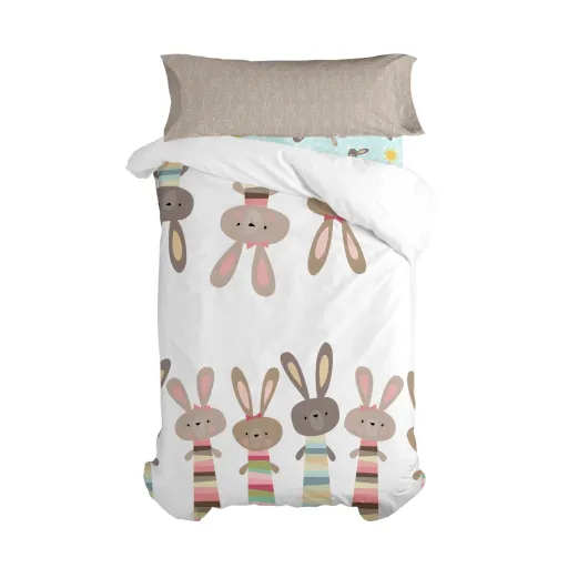 Conjunto de Capa de Edredom HappyFriday Moshi Moshi Rabbit Family Multicolor Solteiro 2 Peças