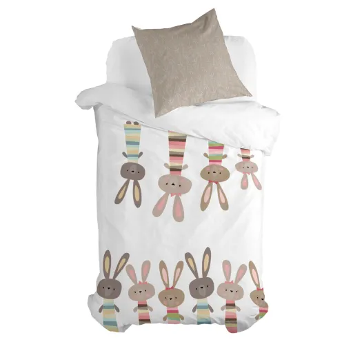 Conjunto de Capa de Edredom HappyFriday Moshi Moshi Rabbit Family Multicolor Solteiro 2 Peças