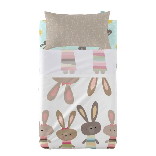 Conjunto de Lençóis HappyFriday Moshi Moshi Rabbit Family Multicolor Berço de Bebé 2 Peças