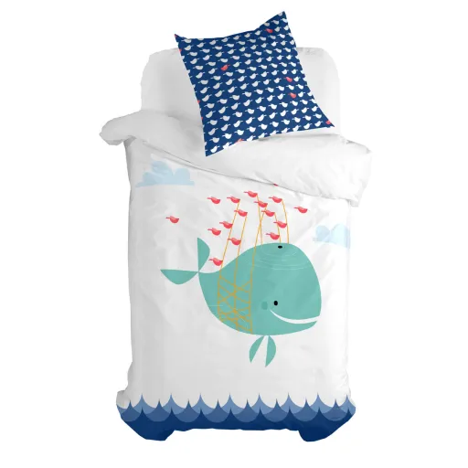 Conjunto de Capa de Edredom HappyFriday Moshi Moshi Whale Multicolor Solteiro 2 Peças