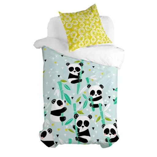 Conjunto de Capa de Edredom HappyFriday Moshi Moshi Panda Garden Blue Azul Solteiro 2 Peças