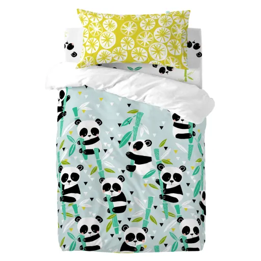 Conjunto de Capa de Edredom HappyFriday Moshi Moshi Panda Garden Blue Azul Berço de Bebé 2 Peças