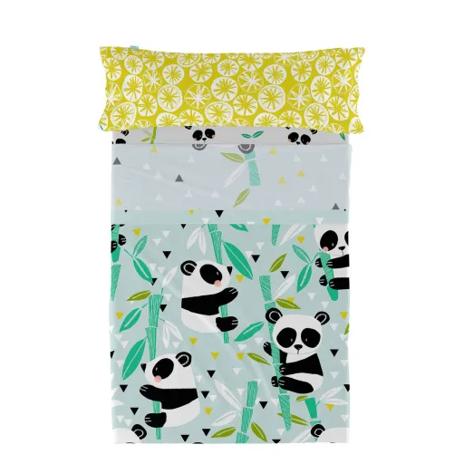 Conjunto de Lençóis HappyFriday Moshi Moshi Panda Garden Blue Azul Solteiro 2 Peças