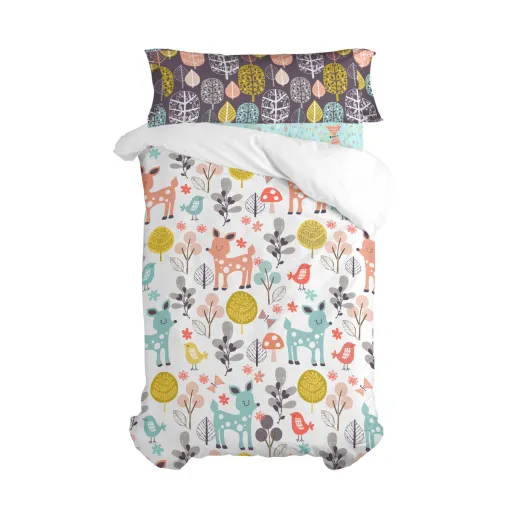 Conjunto de Capa de Edredom HappyFriday Moshi Moshi Woodland Multicolor Solteiro 2 Peças