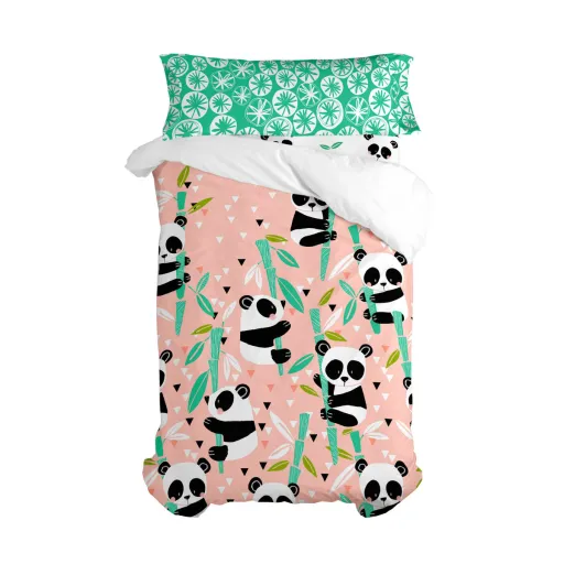 Conjunto de Capa de Edredom HappyFriday Moshi Moshi Panda Garden Cor de Rosa Solteiro 2 Peças