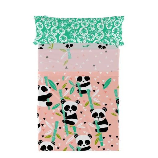 Conjunto de Lençóis HappyFriday Moshi Moshi Panda Garden Cor de Rosa Solteiro 2 Peças