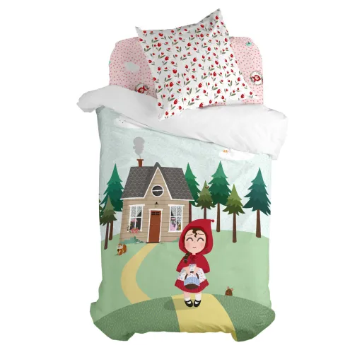 Conjunto de Capa de Edredom HappyFriday Mr Fox Red Riding Hood  Multicolor Solteiro 2 Peças