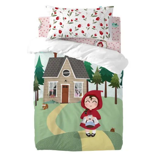 Conjunto de Capa de Edredom HappyFriday Mr Fox Red Riding Hood  Multicolor Berço de Bebé 2 Peças