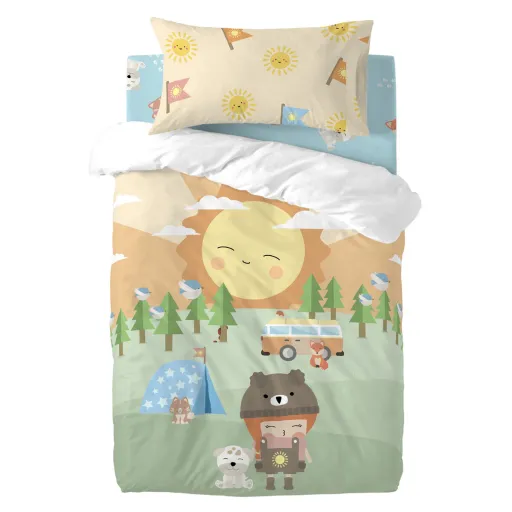 Conjunto de Capa de Edredom HappyFriday Happynois Camping Multicolor Berço de Bebé 2 Peças