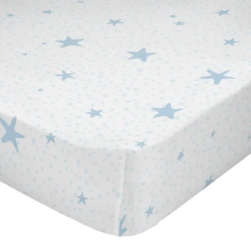 Lençol de Baixo HappyFriday BASIC KIDS Azul Branco 60 x 120 x 14 cm Estrelas