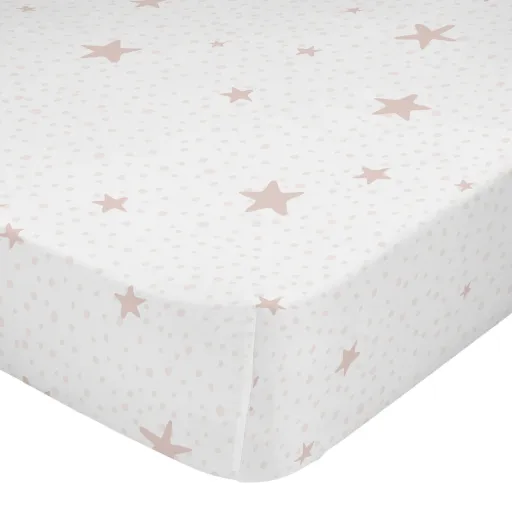 Lençol de Baixo HappyFriday BASIC KIDS Branco Cor de Rosa 60 x 120 x 14 cm Estrelas